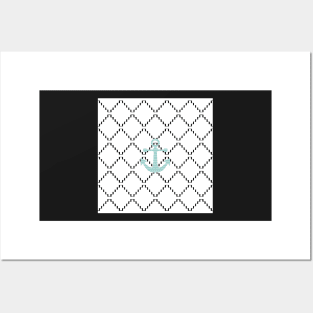 Abstract geometric pattern - black and white - blue anchor Posters and Art